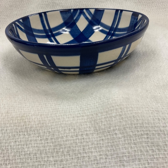 Handcrafted Ceramic Bowl Blue Checked Pattern Made in India - Picture 2 of 7
